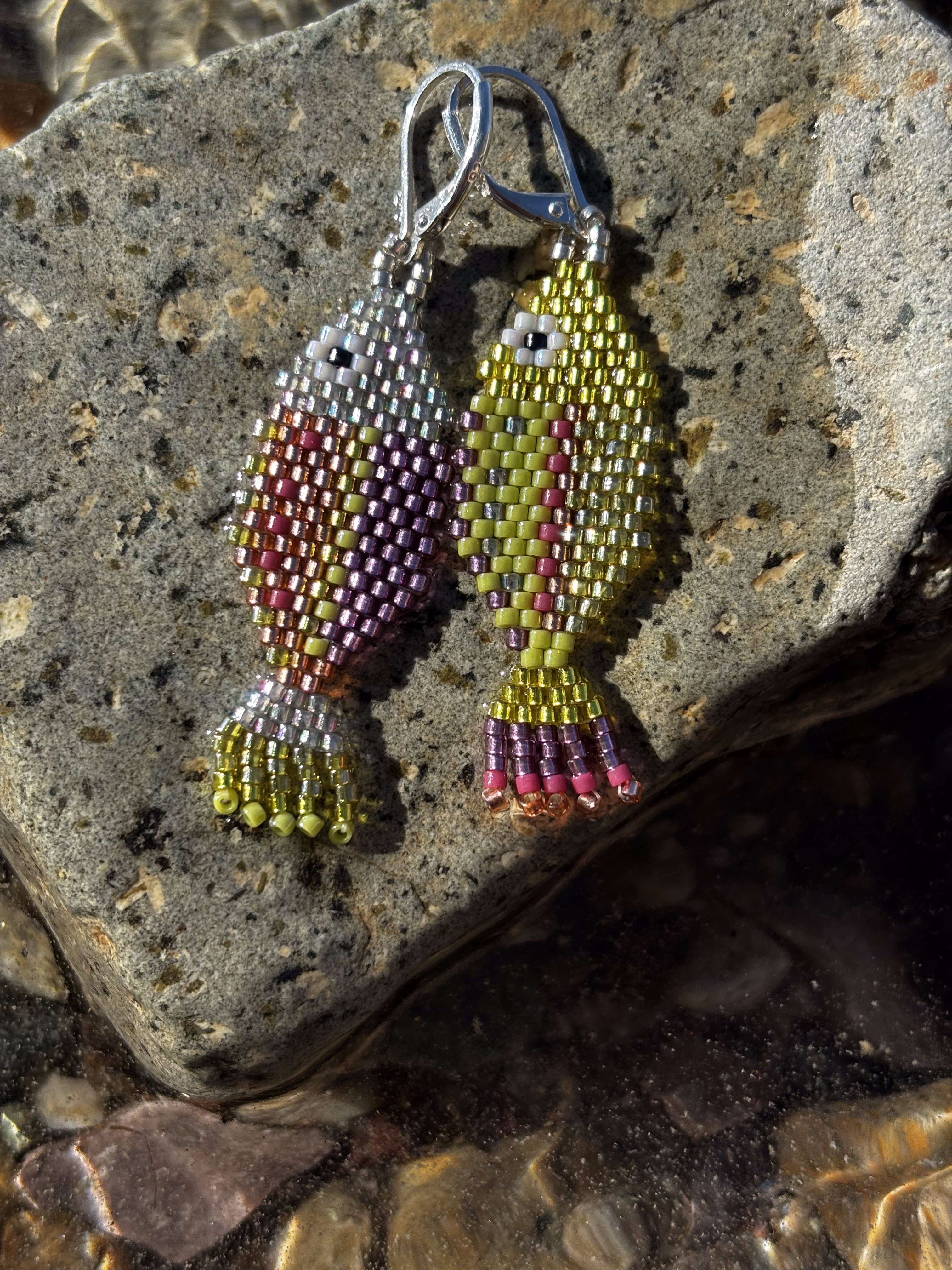 Sage and Plum Fish Earrings